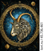 Zodiac Signs. Capricorn (lat. Capricornus) is the tenth sign of the zodiac. In Western astrology, the Sun is considered to be in the sign of Capricorn from December 22 to January 20. Стоковое AI-изображение, AI-художник Сергей Елизарьев / Фотобанк Лори