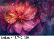 Vibrant pink flower petals covered in dewdrops, a stunning macro close up. Стоковое AI-изображение, AI-художник Иван Рябоконь / Фотобанк Лори