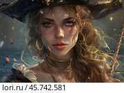 Portrait of a blonde buccaneer sailing the high seas. Стоковое AI-изображение, AI-художник Иван Рябоконь / Фотобанк Лори