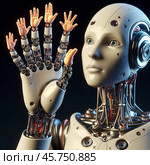 No android with artificial intelligence is capable of answering question of how many fingers are on human hand. Стоковое AI-изображение, AI-художник Владимир Григорьев / Фотобанк Лори