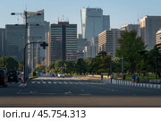 Tokyo, Japan, 11.04.2024: Kasumigaseki Government District in Chiyoda City on the background of the Outer Gardens of the Imperial Palace on a sunny day. Редакционное фото, фотограф Ula Ulachka / Фотобанк Лори