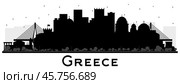Welcome to Greece City Skyline Silhouette with Black Buildings Isolated on White. Стоковая иллюстрация, иллюстратор Игорь Сорокин / Фотобанк Лори