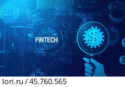 Слово "FINTECH" (Финтех) рядом со знаком доллара. Стоковое AI-изображение, AI-художник Александр Жуков / Фотобанк Лори