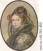 Александра Григорьевна Муравьева (урождённая графиня Чернышёва, 1804-1832), сестра декабриста Захара Григорьевича Чернышёва, жена декабриста Никиты Михайловича Муравьёва, последовавшая за ним в Сибирь. 1826 год. Стоковое фото, фотограф Сергей Елизарьев / Фотобанк Лори