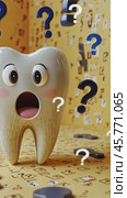 Confused tooth surrounded by question marks on yellow background. Стоковое AI-видео, аниматор Юрий Поздников / Фотобанк Лори