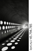 Unique tunnel design with light patterns creating captivating shadows at midday. Стоковое AI-изображение, AI-художник Юлия Гапеенко / Фотобанк Лори
