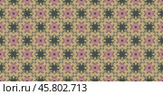 Background seamless pattern from the floral figures pale green, yellow and pink colored. Geometric design template with symmetric ornament of yellow and pink flowers. Elegant decorative ornament. Стоковая иллюстрация, иллюстратор Константин Григорьев / Фотобанк Лори