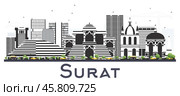 Surat India City Skyline with Color Buildings Isolated on White. Стоковая иллюстрация, иллюстратор Игорь Сорокин / Фотобанк Лори
