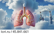 Human lungs suffering from industrial air pollution. Стоковое AI-видео, аниматор Юрий Поздников / Фотобанк Лори