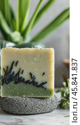 Handmade soap bar resting on a pumice stone. Стоковое AI-видео, аниматор Юрий Поздников / Фотобанк Лори