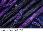Lavender sprigs resting on colorful incense sticks, a calming aromatic scene. Стоковое AI-изображение, AI-художник Иван Рябоконь / Фотобанк Лори