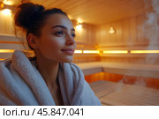 Девушка в сауне. Стоковое AI-изображение, AI-художник Щеголева Ольга / Фотобанк Лори