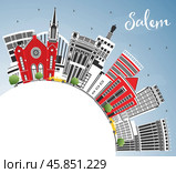 Salem Oregon City Skyline with Color Buildings, Blue Sky and Copy Space. Стоковая иллюстрация, иллюстратор Игорь Сорокин / Фотобанк Лори