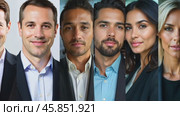 Professional Headshots Showcasing Diverse Individuals in Formal Attire With Varying Expressions and Styles in a Modern Urban Setting. Стоковое AI-видео, аниматор Sergey Grishin / Фотобанк Лори