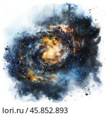 Watercolor galaxy with swirling clouds of gas and stardust creating stunning nebula. Стоковое AI-изображение, AI-художник Иван Рябоконь / Фотобанк Лори
