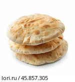 Stack of pita bread showing air pockets on white background. Стоковое AI-изображение, AI-художник Иван Рябоконь / Фотобанк Лори