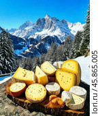 January 20 is World Cheese Lovers Day, a holiday for fans of the incredibly popular dairy product. Cheese varies in shape, appearance, taste, fat content, hardness, composition. Стоковое AI-изображение, AI-художник Сергей Елизарьев / Фотобанк Лори