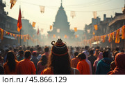 Maha Shivratri Celebration in Haridwar With Devotees Worshipping Lord Shiva From Behind a Crowd. Стоковое AI-изображение, AI-художник Sergey Grishin / Фотобанк Лори