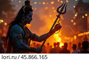 Maha Shivaratri Festival Celebration in Indian City With Devotees and Traditional Rituals in Vibrant Atmosphere. Стоковое AI-изображение, AI-художник Sergey Grishin / Фотобанк Лори