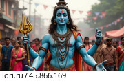 Festive Celebrations of Maha Shivaratri in an Indian City With Traditional Decorations and Vibrant Processions. Стоковое AI-изображение, AI-художник Sergey Grishin / Фотобанк Лори