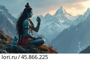 Portrait of Shiva and Parvati Meditating Atop Mount Kailash During a Serene Twilight. Стоковое AI-изображение, AI-художник Sergey Grishin / Фотобанк Лори