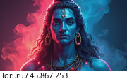 Modern Portrayal of Lord Shiva in Vibrant Neon Shades, Capturing Divine Energy and Celebration of Spirituality. Стоковое видео, видеограф Sergey Grishin / Фотобанк Лори