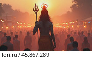 Maha Shivratri Celebration at Haridwar With Devotees Worshipping Lord Shiva at Sunset. Стоковое видео, видеограф Sergey Grishin / Фотобанк Лори