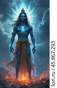 Lord Shiva Reimagined in a Stunning Digital Universe Portraying Spirituality, Power, and Cosmic Energy Surrounded by Dramatic Landscapes. Стоковое видео, видеограф Sergey Grishin / Фотобанк Лори