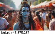 Maha Shivaratri Celebration With Male Portraying Hindu Deity Shiva at Cultural Festival Parade. Стоковое AI-видео, аниматор Sergey Grishin / Фотобанк Лори