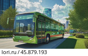 Autonomous electric bus driving on city street with augmented reality graphics. Стоковое AI-видео, аниматор Юрий Поздников / Фотобанк Лори