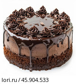 Delicious chocolate fudge cake dripping with chocolate ganache and topped with chocolate shavings. Стоковое AI-изображение, AI-художник Иван Рябоконь / Фотобанк Лори