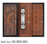 Advertising template for presentation. Model of entrance metal doors isolated on a white background. Стоковое фото, фотограф Елена  Попкова / Фотобанк Лори