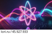 Neon atom rotating with energy waves background. Стоковое AI-видео, аниматор Юрий Поздников / Фотобанк Лори