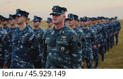 United States Navy officers standing at attention with troops. Стоковое видео, видеограф Данил Руденко / Фотобанк Лори