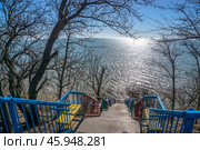 Лестница к морю. Зимой у Таганрогского залива на Азовском море. Стоковое фото, фотограф Сергей Авдеенко / Фотобанк Лори