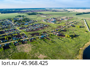 Село Карасёво  летом с высоты птичьего полёта. Черепановский район Новосибирской области, Западная Сибирь. (2024 год). Стоковое фото, фотограф Евгений Мухортов / Фотобанк Лори
