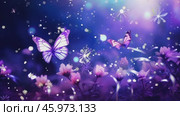 Beautiful bright summer spring background for bloggers or advertising with flying butterflies and fragrant flowers. Стоковое AI-видео, аниматор ALLA YURTAYEVA / Фотобанк Лори
