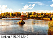 Southern Bay with a view of the fortress bridge and the embankment of Admiral Apraksin in Vyborg. Стоковое фото, фотограф Владимир Ушаров / Фотобанк Лори