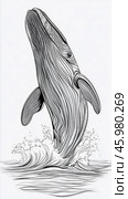 Majestic whale breaching the ocean surface in a dynamic display of power. Стоковое AI-изображение, AI-художник Юрий Поздников / Фотобанк Лори