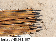 Metal Reinforcement Lies On Construction Site Build Building With armature. Стоковое фото, фотограф Spirit River / Фотобанк Лори