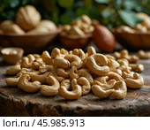 November 23 is celebrated annually by foodies around the world as Cashew Nut Day. Стоковое AI-изображение, AI-художник Сергей Елизарьев / Фотобанк Лори