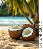 September 2nd is an annual international holiday celebrated all over the world – World Coconut Day. Стоковое AI-изображение, AI-художник Сергей Елизарьев / Фотобанк Лори