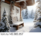 Relaxing on a winter day in a village house. Winter landscape. Стоковое AI-изображение, AI-художник Сергей Елизарьев / Фотобанк Лори