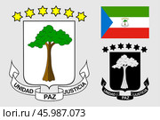 Герб и флаг Экваториальной Гвинеи. The coat of arms of Equatorial Guinea. Редакционная иллюстрация, иллюстратор Гербы Флаги / Фотобанк Лори