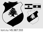 Герб и флаг Ливана. Гравировка. The coat of arms of Lebanon. Flag. Engraving print. Редакционная иллюстрация, иллюстратор Гербы Флаги / Фотобанк Лори