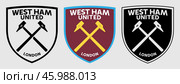Эмблема футбольного клуба Вест Хэм Юнайтед. Гравировка. The Emblem of West Ham United Football Club. Engraving print. Редакционная иллюстрация, иллюстратор Гербы Флаги / Фотобанк Лори