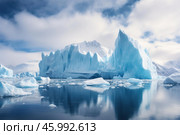 Majestic icebergs reflecting in the arctic ocean under cloudy sky. Стоковое AI-изображение, AI-художник Иван Рябоконь / Фотобанк Лори