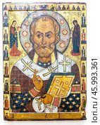Старинные русские православные иконы. Святой Николай. Автор Алекса Петров, 1294 г. (2022 год). Редакционное фото, фотограф FotograFF / Фотобанк Лори