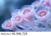Sporangia of a microscopic organism, microbiology concept. Стоковое AI-изображение, AI-художник Евгений Харитонов / Фотобанк Лори