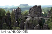 Саксонская Швейцария. Горный массив. Мост Бастай. Германия. Saxon Switzerland. Mountain range. Bastei Bridge. Germany. Стоковое видео, видеограф Горшков Александр / Фотобанк Лори